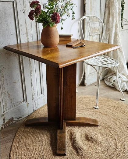 Ancienne petite table d'appoint guéridon, desserte style table de bistrot joli piètement bois