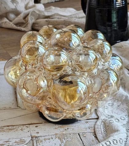 Magnifique plafonnier en verre bullé ambré d'Helena Tynell  pour Limburg 1960s Allemagne