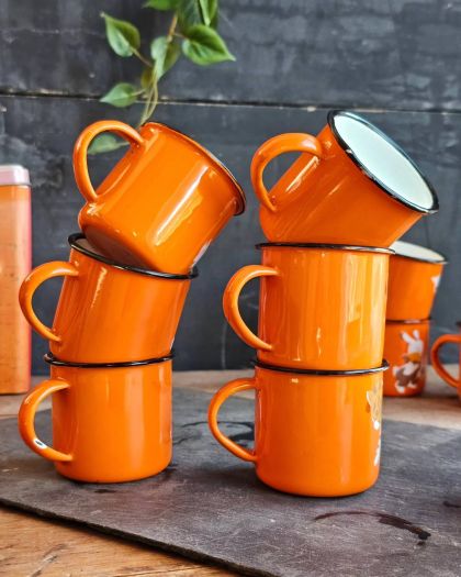 Mini Mugs vintage émaillé orange pétant effigie animaux
