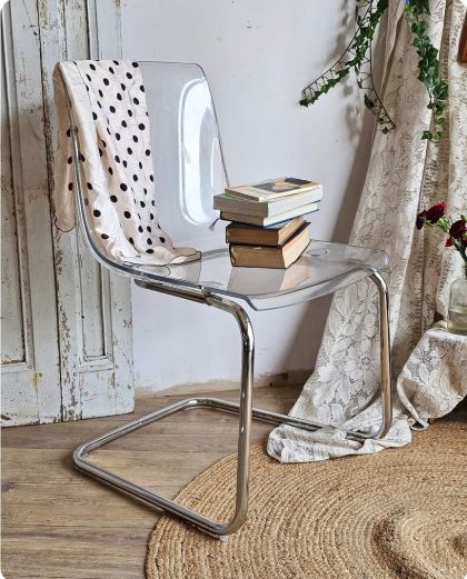 6 chaises TOBIAS Design : Carl Öjerstam Ikea pieds acier chromé, assise transparente