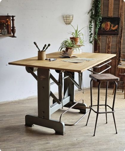 Ancienne grande table d'architecte Héliolithe table à dessin années 50/60