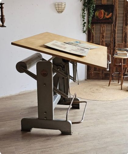 Ancienne grande table d'architecte Héliolithe table à dessin années 50/60