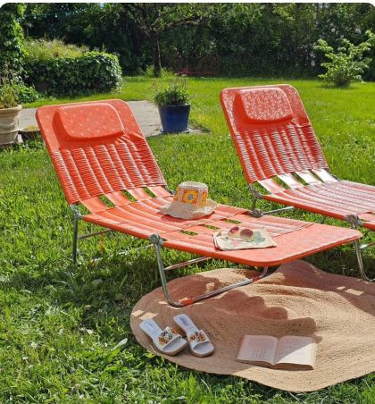 Bain de soleil transat inclinable KURZ chaise longue années 70
