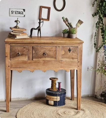 Ancien meuble bureau écritoire pied fuseau 3 tiroirs, table d'appoint