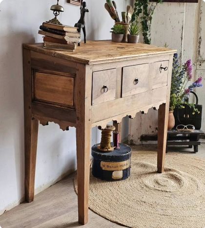 Ancien meuble bureau écritoire pied fuseau 3 tiroirs, table d'appoint