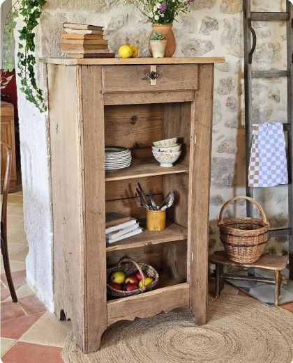 Ancien meuble en chêne étagères et tiroir bibliothèque vaisselier