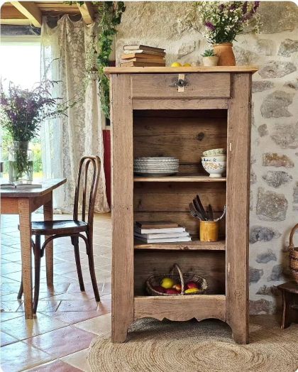 Ancien meuble en chêne étagères et tiroir bibliothèque vaisselier