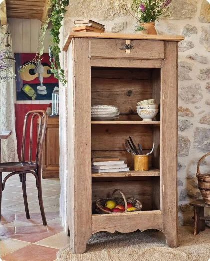 Ancien meuble en chêne étagères et tiroir bibliothèque vaisselier