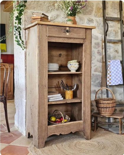 Ancien meuble en chêne étagères et tiroir bibliothèque vaisselier