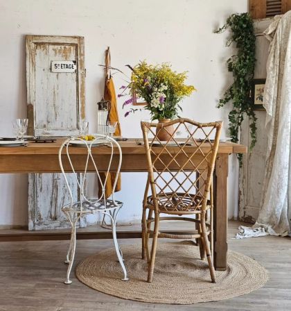 Ancienne grande table de ferme en chêne et noyer 2 tiroirs