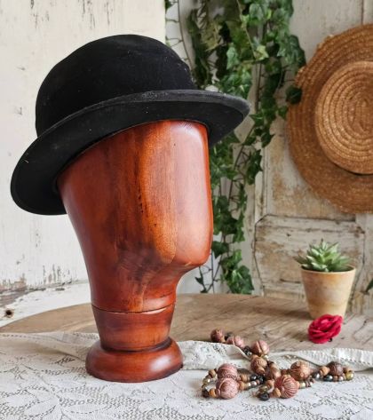 Tête à chapeau en bois chapelier déco & boutique