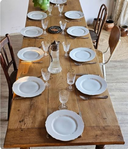 Ancienne grande table de ferme pieds tournés XIXe