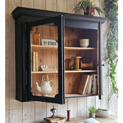 Ancienne vitrine noire début XXe à poser ou à accrocher