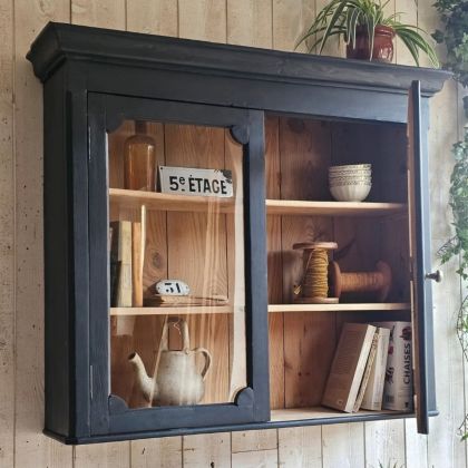 Ancienne vitrine noire début XXe à poser ou à accrocher