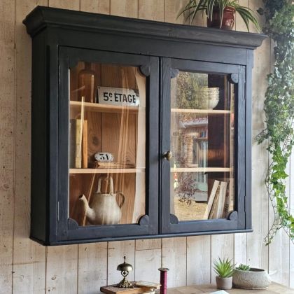Ancienne vitrine noire début XXe à poser ou à accrocher