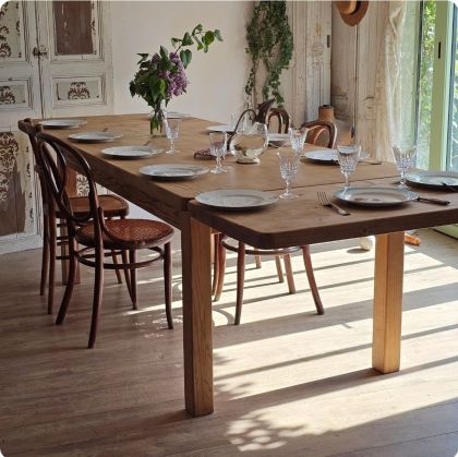Grande table de ferme à rallonges en frêne  modulable