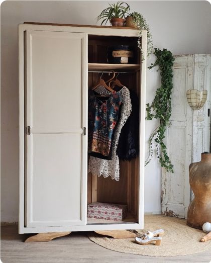 Ancienne grande armoire penderie portes coulissantes années 30/40