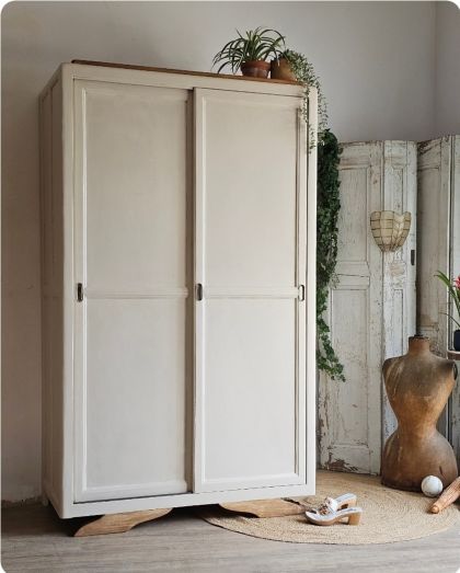 Ancienne grande armoire penderie portes coulissantes années 30/40