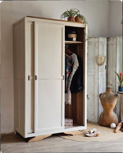 Ancienne grande armoire penderie portes coulissantes années 30/40