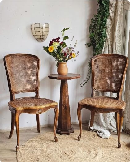 Suite de 4 chaises cannées style Louis XV - la capucine bleue