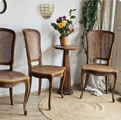 Suite de 4 chaises cannées style Louis XV - la capucine bleue