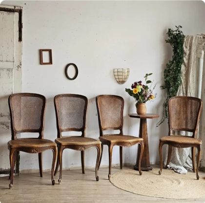 Suite de 4 chaises cannées style Louis XV - la capucine bleue