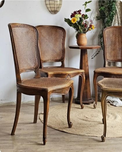 Suite de 4 chaises cannées style Louis XV - la capucine bleue