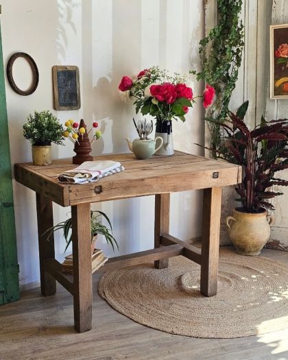 Ancien meuble de métier en chêne / établi