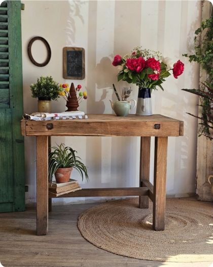 Ancien meuble de métier en chêne / établi