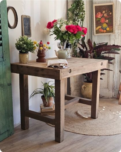 Ancien meuble de métier en chêne / établi