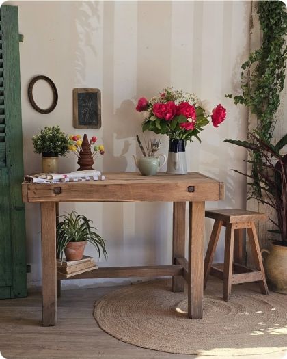 Ancien meuble de métier en chêne / établi