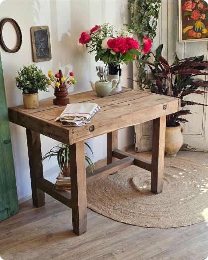 Ancien meuble de métier en chêne / établi