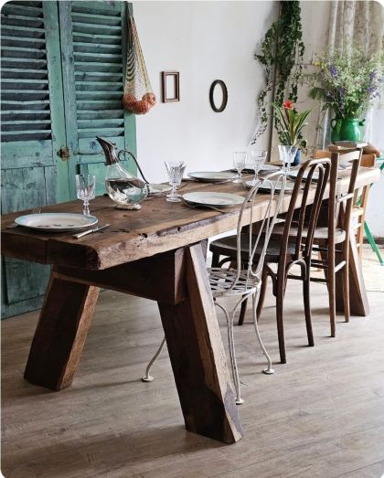 Ancienne grande table en chêne, plan de travail, console