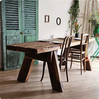 Ancienne grande table en chêne, plan de travail, console