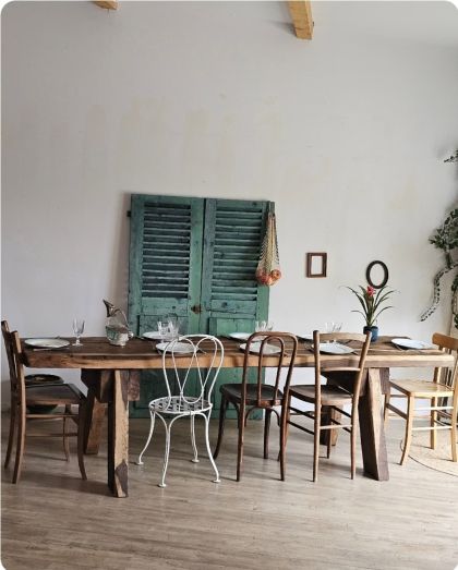 Ancienne grande table en chêne, plan de travail, console