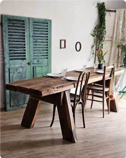 Ancienne grande table en chêne, plan de travail, console