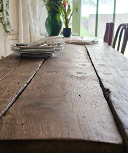 Ancienne grande table en chêne, plan de travail, console