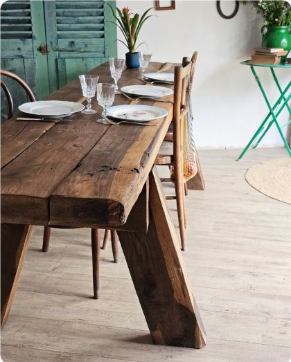 Ancienne grande table en chêne, plan de travail, console