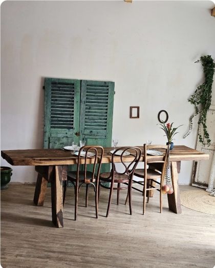 Ancienne grande table en chêne, plan de travail, console
