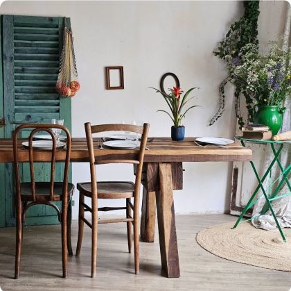 Ancienne grande table en chêne, plan de travail, console