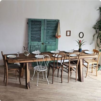 Ancienne grande table en chêne, plan de travail, console