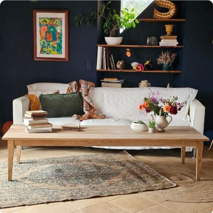 Ancienne grande table basse en chêne pieds fuseaux
