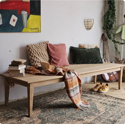 Ancienne grande table basse en chêne pieds fuseaux