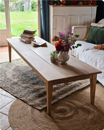Ancienne grande table basse en chêne pieds fuseaux