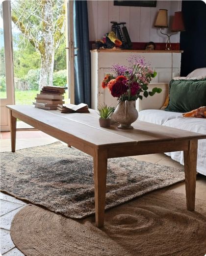 Ancienne grande table basse en chêne pieds fuseaux