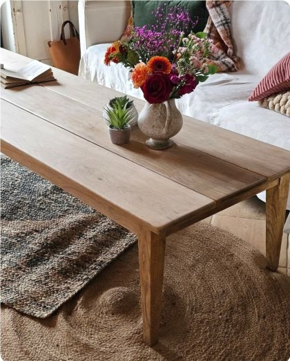 Ancienne grande table basse en chêne pieds fuseaux
