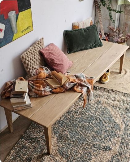 Ancienne grande table basse en chêne pieds fuseaux