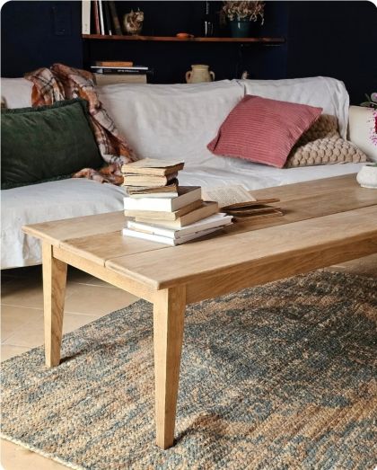 Ancienne grande table basse en chêne pieds fuseaux