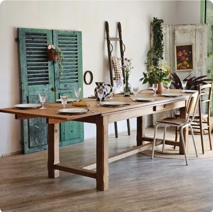 Grande table de ferme à rallonges en chêne 200 à 290cm et 2 tiroirs