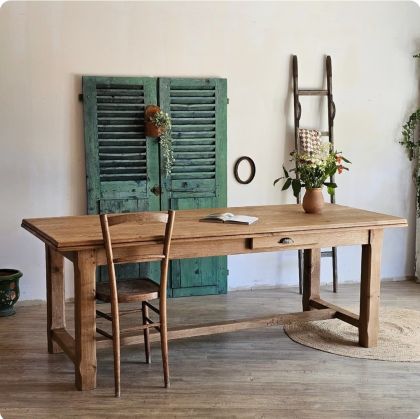 Grande table de ferme à rallonges en chêne 200 à 290cm et 2 tiroirs